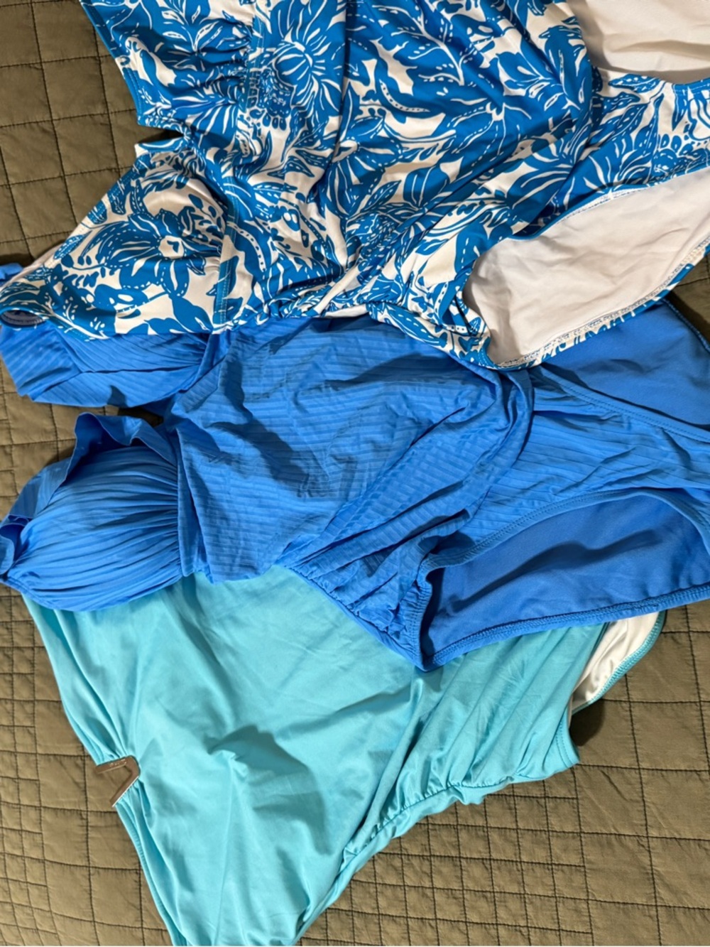 Blue Mixed-Print One-Piece Swimsuit bundle of 3 size 10
